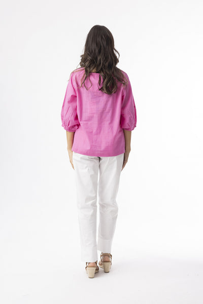Cotton Slub Essentials Top in Saffron and Pink