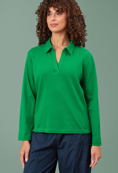 Sora Brushed Cotton Top Autumn Green and Sapphire Reign