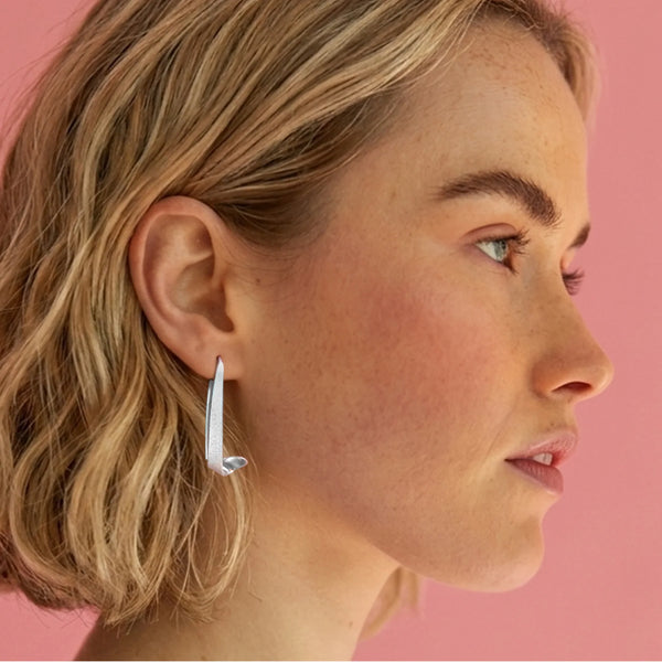 Silver Sculpted Threader Hoop Earrings