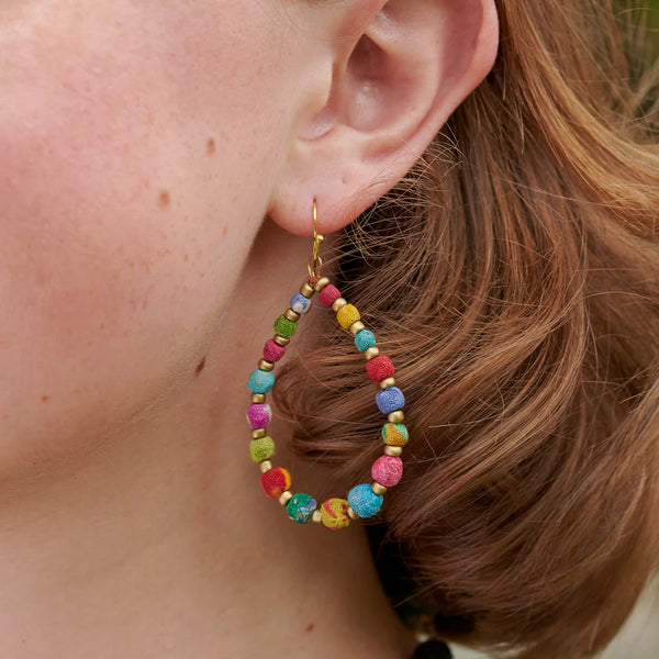 Kantha Tapered Teardrop Earrings
