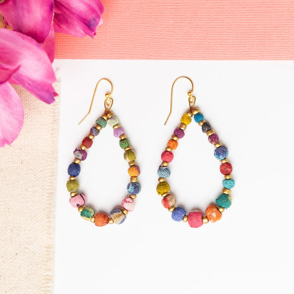 Kantha Tapered Teardrop Earrings