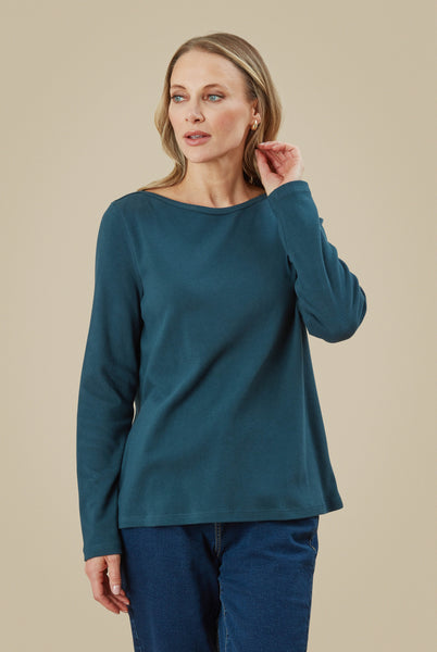 Veesha Top Brushed Interlock Deepest Teal and Tea