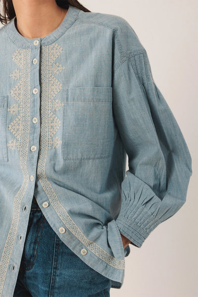 Collarless Denim Shirt in Superstone