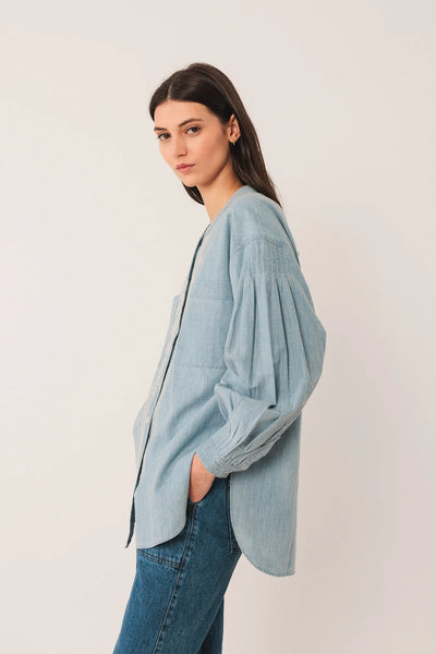 Collarless Denim Shirt in Superstone