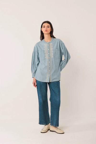Collarless Denim Shirt in Superstone