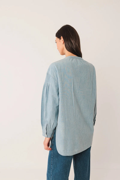 Collarless Denim Shirt in Superstone