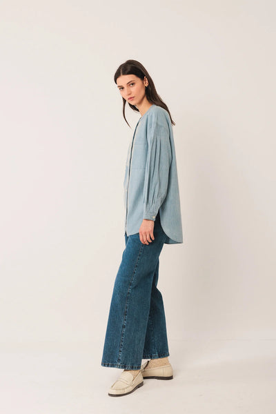 Collarless Denim Shirt in Superstone