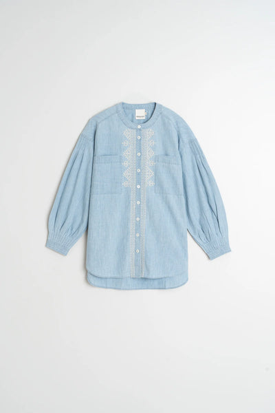 Collarless Denim Shirt in Superstone