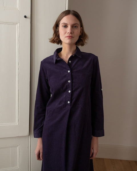 Alexa Shirt Dress in Navy Thin Cord